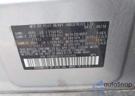 2015 Subaru Outback 2.5I Premium z USA, uszkodzony, nr VIN 4S4BSACC3F3202400